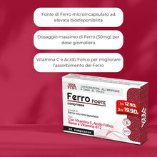 Carica l'immagine nel visualizzatore di Gallery, Sanavita Ferro Forte Integratore Alimentare con Ferro Alto dosaggio, Vitamina C, Rame, Acido Folido e Vitamina B12 Alo Dosaggio - 30 compresse