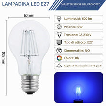 Carica l'immagine nel visualizzatore di Gallery, Lampadine LED Blu E27 da 6W, Equivalente 60W Lampadina a Incandescenza, 600 lm, AC 230V, Fascio a 360°, A60 Lampadine Co