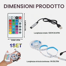 Carica l'immagine nel visualizzatore di Gallery, Striscia LED da 1 m, 30 LED, telecomando a 24 pulsanti, IP65 resistente all'acqua, 16 colori e 4 modalità, illuminazione