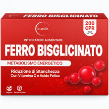 Carica l'immagine nel visualizzatore di Gallery, Ferro Integratore Forte bisglicinato 30 mg per dose | 200 Compresse con Acido Folico e Vitamina B Complex | Alta Assorbi
