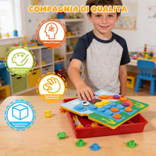 Carica l'immagine nel visualizzatore di Gallery, Valyrane Gioco Mosaico per Bambini 2 3 4 Anni, Chiodini Colorati con 24 Schede e 46 Pezzi, Gioco Educativo per Sviluppar
