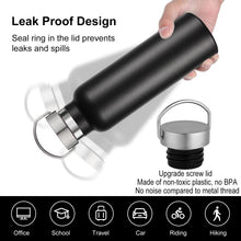 Carica l'immagine nel visualizzatore di Gallery, Volhoply 600ml Bottiglia in Acciaio Inox con Manico,Borraccia Termica Isolata a Prova di Perdite, Water Bottle a Doppia Parete Senza BPA, Bottiglie Sportive per Scuola,Lavoro(Nero, 1 set)