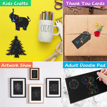 Carica l&#39;immagine nel visualizzatore di Gallery, Relota 50 Pezzi Scratch Art Bambini Set, Fogli Arcobaleno da Grattare con 5 Stilo in Legno, 4 Righelli Modello, Blocco da Disegno Rainbow Scratch Paper per Appunti, Disegni, Giochi, Scrittura