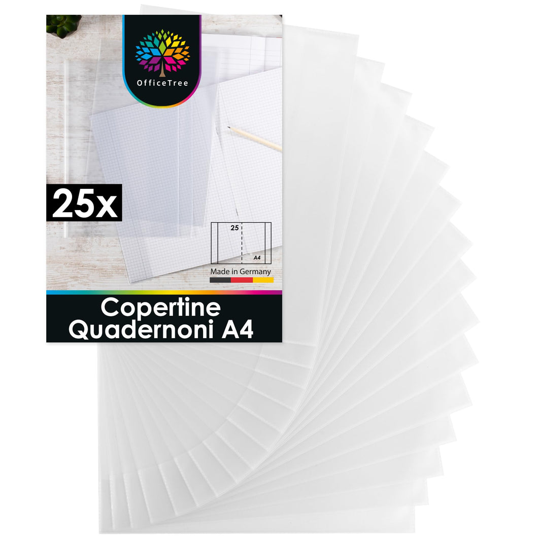 OfficeTree 25x Copertina Trasparente Quaderno A4 - Copertine Trasparenti Quaderni A4 con Alette - Copertine Trasparenti Quaderni A4 - Copertine Libri Scolastici A4 - Made in Germany