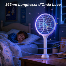 Carica l'immagine nel visualizzatore di Gallery, Toolviann Racchetta Zanzare Elettrica 4000V 1800mAh con USB C 2 in 1, Protezione Maglia a 3 Strati Adatto per Casa Giardino Campeggio Interni ed Esterni Bianco