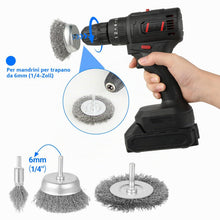 Carica l'immagine nel visualizzatore di Gallery, 9 Pezzi Spazzole per Trapano - Spazzola Acciaio con Codolo da 1/4 di Pollice(6 mm), Include Ruota, Tazza e Spazzola Tubo