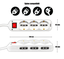 Carica l'immagine nel visualizzatore di Gallery, V-TAC Multipresa Elettrica 9 PRESE con Interruttore e Cavo 1,5mt - 6 Prese Laterali 10/16A Bipasso e 3 Frontali 10/16A B