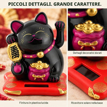 Carica l'immagine nel visualizzatore di Gallery, Maneki Neko Fortune Cat - Gatto felino Alimentato Solare Mini Gatti Ricchezza Accogliente Gatto tirato con Braccio ondeg