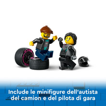 Carica l&#39;immagine nel visualizzatore di Gallery, LEGO City Auto da Corsa e Trasportatore, Macchina e Camion Giocattolo per Bambini e Bambine da 6 Anni, Veicolo da Costruire con Rampa Funzionante, Minifigure del Pilota e del Camionista 60406
