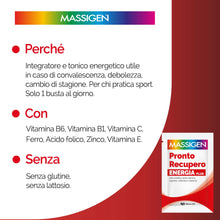 Carica l'immagine nel visualizzatore di Gallery, Massigen - Pronto Recupero Energia Plus, Integratore Tonico Energetico con Creatina, Arginina, Beta-Alanina, Vitamine e 
