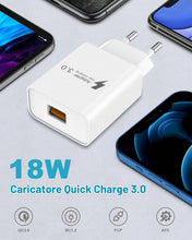 Carica l'immagine nel visualizzatore di Gallery, Caricatore USB 18W con Cavo Type-C 2M per Samsung Galaxy A15/A53/A13/A14/A12/S10/S9/A32/A21S/A04/S23/S24/S25/S26,Xiaomi,