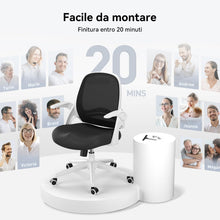 Carica l&#39;immagine nel visualizzatore di Gallery, Hbada J1 Sedia da ufficio ergonomica, poltrona da ufficio con bracciolo pieghevole, seduta in tela, girevole a 360°, Bianco