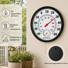 Carica l'immagine nel visualizzatore di Gallery, Termometro e igrometro per interni ed esterni - Termometro da parete da 25 cm che indica la temperatura ambiente, l'umid
