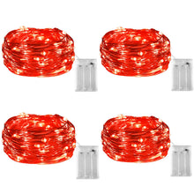 Carica l'immagine nel visualizzatore di Gallery, 4 catene luminose a LED, funzionamento a batteria, 10 m, 100 micro LED rossi, IP65, impermeabili, in filo di rame, per i