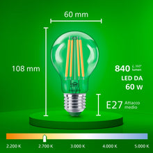Carica l'immagine nel visualizzatore di Gallery, Philips Classic ultra-efficient LED bulb with energy efficiency class A, replaces 60W, E27 base, clear, warm white light