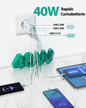 Carica l'immagine nel visualizzatore di Gallery, Caricatore USB C Rapido 40W 4Porto Presa USB Caricatore Multipla PD &amp; QC3.0 Carica Cellulare, Spina Alimentatore Caricabatterie per Samsung S22 S23 S24 iPhone 15 16 14, Spinotto Muro Adattatore