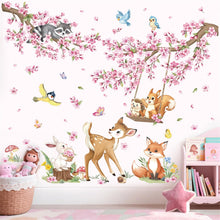 Carica l'immagine nel visualizzatore di Gallery, decalmile Adesivi Murali Animali Bosco Adesivi da Parete Ramo Albero Rosa