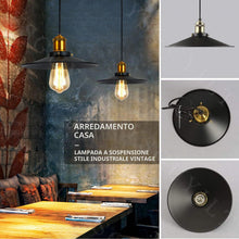 Carica l'immagine nel visualizzatore di Gallery, Lampadario a Sospensione Vintage Ombrellone E27 - Stile Industriale Plafoniera Interna Luce da Soffitto Nera 26 cm - Mat