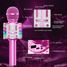 Carica l'immagine nel visualizzatore di Gallery, Microfono Karaoke Bluetooth, Microfoni Karaoke Wireless con LED Flash, Portatile Karaoke Player Bambini, Altoparlante, Cambia Voce, per KTV/Casa/Festa/Canto, Compatibile con Android/iOS
