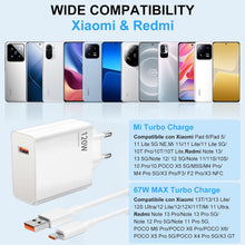 Carica l'immagine nel visualizzatore di Gallery, 120W Caricatore Rapido Adattatore USB per Xiaomi,Caricatore Turbo con Cavo USB C 2m per Xiaomi 14 Ultra 14T 13T 13 12T 1