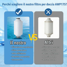 Carica l'immagine nel visualizzatore di Gallery, Cartuccia filtro di ricambio AWP175 compatibile con la doccia Philips AWP1775CH, elimina cloro e impurità, capacità di f