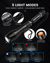 Carica l'immagine nel visualizzatore di Gallery, Maxesla Torcia LED Potente Professionale, 2000 Lumen Torcia LED Potente, Torce LED Alta Potenza con 18650 Ricaricabile Batteria 5 Modes, Zoomable, IP65 Impermeabile, nero