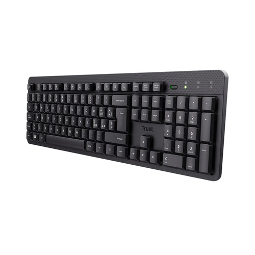 Trust Ody II Tastiera Wireless Silenziosa Layout Italiano QWERTY, Tasti a Profilo Ribassato, Resistente agli Schizzi, Ricevitore USB 2.4GHz, Tastiera PC Senza Fili, Keyboard per Laptop, Mac - Nero