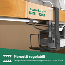 Carica l'immagine nel visualizzatore di Gallery, Gestione dei cavi sotto il vassoio della scrivania, senza trapano, cestino per cavi da tavolo per ciabatte e cavi, senza viti, morsetto organizer per cavi, per casa, ufficio, cucina e scrivanie in