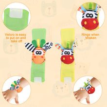 Carica l'immagine nel visualizzatore di Gallery, Vicloon Baby Rattle, 4 Pack Neonato Sonagli Calzini da Polso a Sonaglio per Bambini, Sonagli sensoriali, Giocattoli Soff