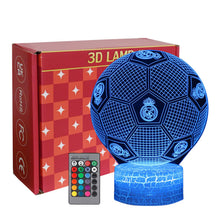 Carica l'immagine nel visualizzatore di Gallery, Calcio Lampade 3D Illusione Ottica Luce Notturna per Bambini, Telecomando 16 Cambia Colore Dimmerabile, Regalo Compleann
