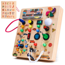 Carica l'immagine nel visualizzatore di Gallery, Nauotk Busy Board in Legno, Giochi Montessori per Bambini 2 Anno, Lavagna attività con 19 LED, Giochi Educativi Sensoriale del Bambino, Lavagna attività Portatile Regalo Bimbo 2 3 4 Anni