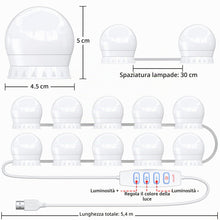 Carica l'immagine nel visualizzatore di Gallery, daphomeu USB Luci per Specchio da Trucco, 10 Lampadine Dimmerabili, Luci da Specchio Hollywood con 3 Modalità Colore, Ma