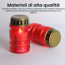 Carica l'immagine nel visualizzatore di Gallery, Candele funerali a LED rosse, 4 pezzi, IP44, impermeabili, per esterni, con effetto tremolante, a batteria, per cimitero