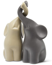 Carica l&#39;immagine nel visualizzatore di Gallery, Coppia armoniosa di elefanti in ceramica in beige e grigio - Scultura moderna, coppia di due singoli elefanti - Statuetta decorativa alta 16 cm - Elefante come perfetta idea regalo