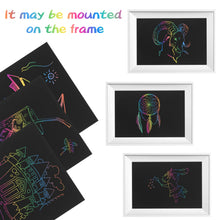 Carica l&#39;immagine nel visualizzatore di Gallery, Relota 50 Pezzi Scratch Art Bambini Set, Fogli Arcobaleno da Grattare con 5 Stilo in Legno, 4 Righelli Modello, Blocco da Disegno Rainbow Scratch Paper per Appunti, Disegni, Giochi, Scrittura