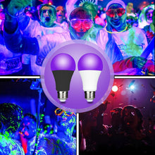 Carica l'immagine nel visualizzatore di Gallery, Lampadina nera UV da 9 W, luce viola, E27 Black Night Light Bulb 395 nm Black Light Light for Body Paint, Children's Bir