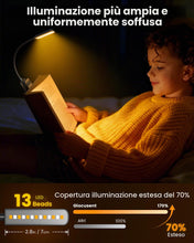 Carica l'immagine nel visualizzatore di Gallery, Glocusent 13 luci a LED per leggere di notte, 120 ore di durata ricaricabile, 3 colori e 5 luminosità dimmerabile contin