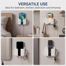 Carica l'immagine nel visualizzatore di Gallery, 4 Pezzi Supporto Cellulare da Parete Adesivo, Porta Telecomando da Muro Bianco con Foro di Ricarica, Organizer Universal
