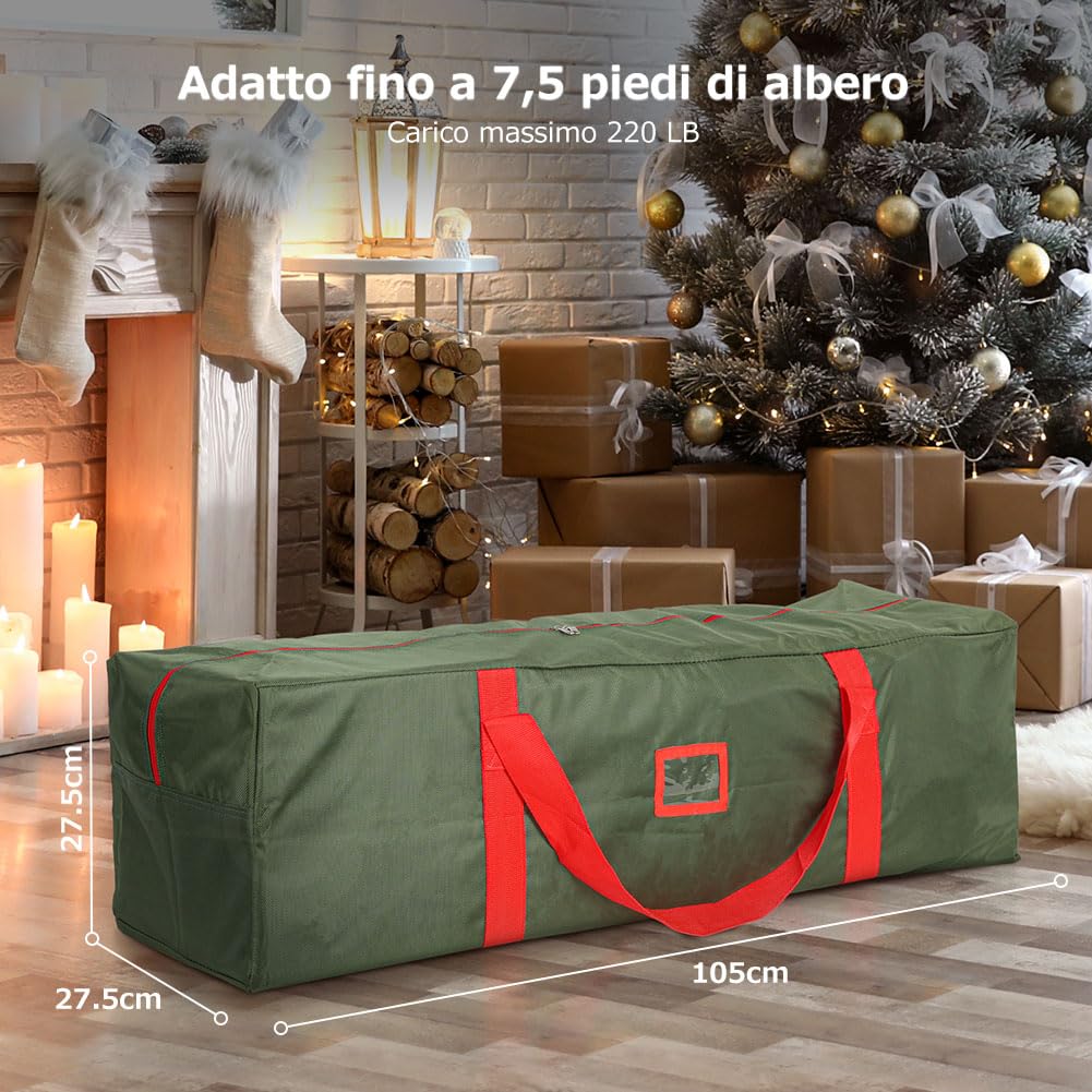 Copertura per albero di Natale, resistente borsa verticale per albero di Natale, con cerniera e coulisse, per albero artificiale fino a 1,8 m, con