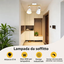 Carica l'immagine nel visualizzatore di Gallery, Faretto da soffitto a 2 luci, orientabile a 350°, vintage, lampada da soffitto a LED, attacco E14, attacco industriale c