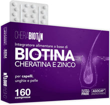 Carica l'immagine nel visualizzatore di Gallery, Cherabiotin, integratori a base di Biotina, Cheratina e Zinco. Vitamine per unghie e pelle. crescita capelli e anticaduta donna. 160 micro compresse, 5 MESI DI FORNITURA