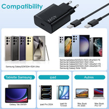 Carica l'immagine nel visualizzatore di Gallery, Caricatore rapido USB C da 45 W con cavo di tipo C da 2 m per Samsung Galaxy S25, S24+, S24 Ultra, S23+, S23 Ultra, S22,