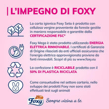 Carica l'immagine nel visualizzatore di Gallery, Foxy Seta | Carta igienica 200 strappi x 48 rotoli, 2 veli elevato spessore | Confezione riciclabile prodotta con plastica riciclata