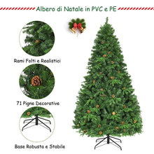 Carica l'immagine nel visualizzatore di Gallery, COSTWAY Albero di Natale 210/225/240 cm, Albero di Natale con 460/540/600 Luci a LED Bianco Caldo, 925/1125/1335 Rami e Pigne, Decorazione Natalizia per Casa e Negozio (225cm)