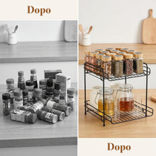 Carica l'immagine nel visualizzatore di Gallery, Romon Porta Spezie Per Cucina a 2 Livelli in Acciaio Al Carbonio Nero, Mensola Da Piano Con Grande Capacità Salvaspazio, Multifunzione per Piano Cucina, Scrivania e Angolo Caffè