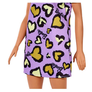 Barbie Bambola Bionda con Abito Viola con Cuoricini Gialli, Giocattolo per Bambini 3+ Anni, GHW45