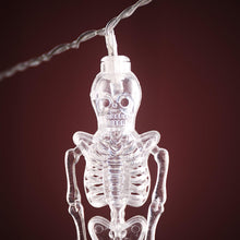 Carica l'immagine nel visualizzatore di Gallery, Lights4fun Luci Decorative Halloween con 10 Scheletri i in Plastica Trasparente, LED Bianco Caldo, a Batterie con Timer,
