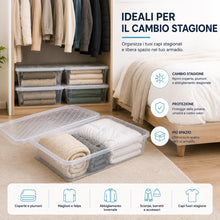 Carica l'immagine nel visualizzatore di Gallery, BAKAJI Set 4 Contenitori Sottoletto con Coperchio Trasparente, Storage Box Organizer Impilabile Salvaspazio Capiente e Robusto, Scatole Multiuso per Armadio, Vestiti, Stoccaggio Versatile