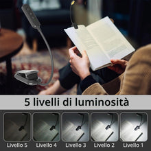 Carica l'immagine nel visualizzatore di Gallery, QUMOX Lampada da lettura ricaricabile a 20 LED per leggere a letto - Protegge gli occhi, 3 temperature di colore, 5 live