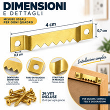 Carica l'immagine nel visualizzatore di Gallery, Ganci Seghettati per Quadri Set 12 Pezzi con Viti – Supporti Appendiquadri Resistenti in Metallo per Cornici, Decorazion